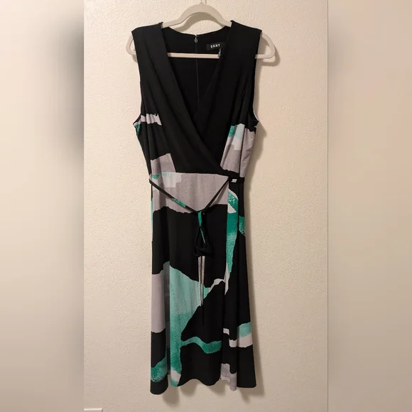DKNY Black and Teal Midi Dress - Picture 2 of 6
